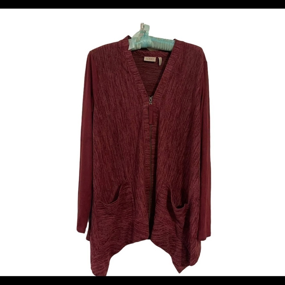 LOGO By Lori Goldstein Knit Cardigan Faux Suede - Picture 2 of 8